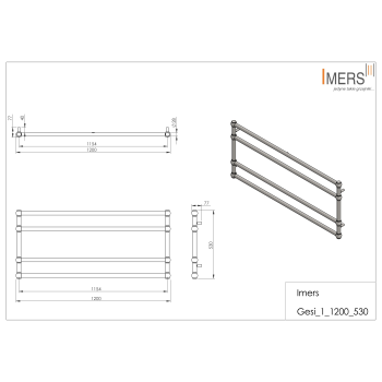Radiator de baie GESI 2 cromat 1200x530mm 305W Imers 2920CH