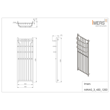 Radiator de baie MINAS 3 negru 430x1200mm 400W Imers 0432CZ