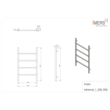 Radiator de baie MINIMAL 1 negru 530x900mm 195W Imers 2712CZ