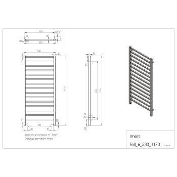 Radiator de baie TELL 6 negru 530x1170mm 505W Imers 1162CZ