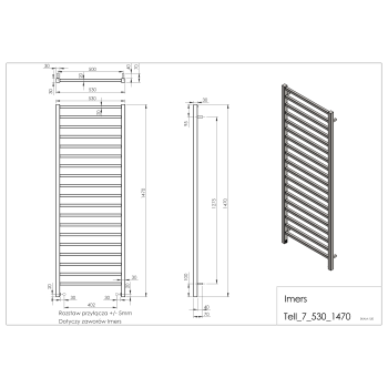 Radiator de baie TELL 7 negru 530x1470mm 639W Imers 1172CZ