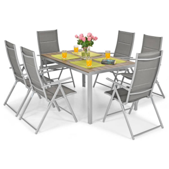 Mobilier de grădină pliabil din aluminiu MODENA Masă și 6 scaune - Argintiu