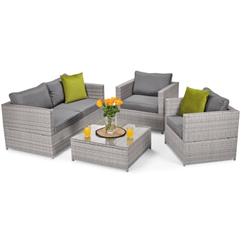 MALAGA COMFORT Set de grădină cu 4 locuri din technorattan - gri