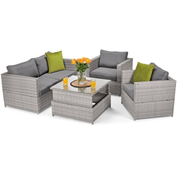 MALAGA COMFORT Set de grădină cu 4 locuri din technorattan - gri