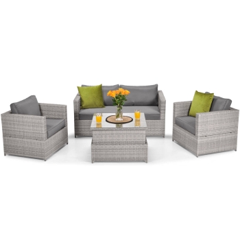 MALAGA COMFORT Set de grădină cu 4 locuri din technorattan - gri