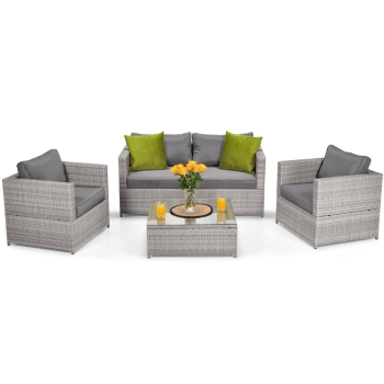 MALAGA COMFORT Set de grădină cu 4 locuri din technorattan - gri