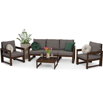 MALTA Set de mobilier de grădină cu 5 locuri - maro închis/grafit