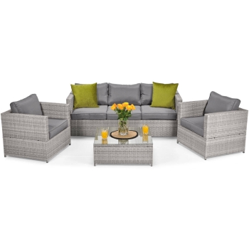 MALAGA COMFORT MAX Set de grădină cu 5 locuri din technorattan - gri