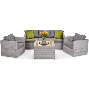 MALAGA COMFORT MAX Set de grădină cu 5 locuri din technorattan - gri