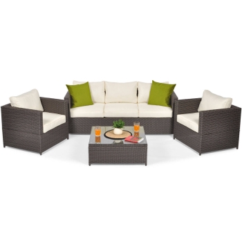 MALAGA COMFORT MAX Set de grădină cu 5 locuri în technorattan - maro