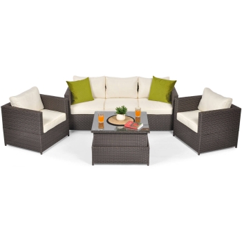 MALAGA COMFORT MAX Set de grădină cu 5 locuri în technorattan - maro