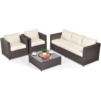 MALAGA COMFORT MAX Set de grădină cu 5 locuri în technorattan - maro