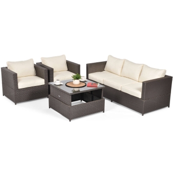 MALAGA COMFORT MAX Set de grădină cu 5 locuri în technorattan - maro
