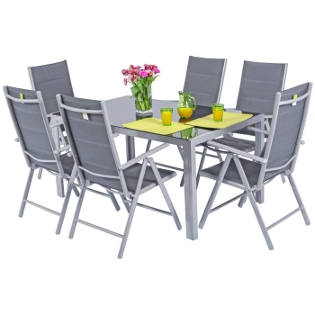 Mobilier de grădină pliabil din aluminiu VENECE Masă și 6 scaune - Argintiu