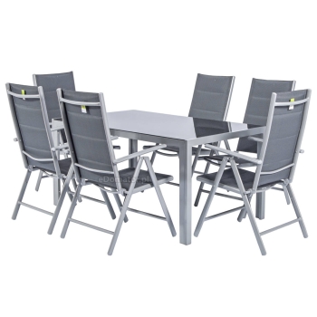 Mobilier de grădină pliabil din aluminiu VENECE Masă și 6 scaune - Argintiu