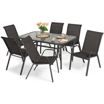 Set de mobilier de grădină PORTO - masă și 6 scaune - negru