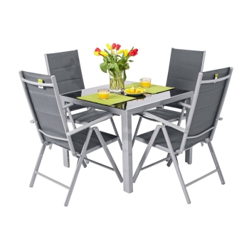 Mobilier de grădină din aluminiu VENECIA Masă 90cm și 4 scaune - Argintiu