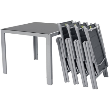 Mobilier de grădină din aluminiu VENECIA Masă 90cm și 4 scaune - Argintiu