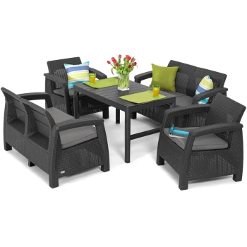 Mobilier de grădină CORFU FIESTA + LYON 6 locuri - grafit