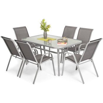 Mobilier de grădină PORTO masă și 6 scaune - argintiu