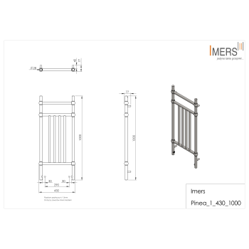 Radiator de baie PINEA 1 negru 430x1000mm 234W Imers