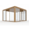Pergola ogrodowa aluminiowa elektryczna LUXE 3.5 x 3.5 m Drewno z LED