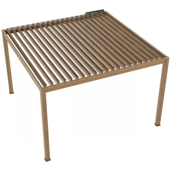 Pergola ogrodowa aluminiowa elektryczna LUXE 4 x 4 m Drewno z oświetleniem LED