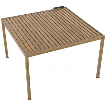 Pergola ogrodowa aluminiowa elektryczna LUXE 4 x 4 m Drewno z oświetleniem LED