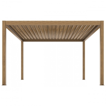 Pergola ogrodowa aluminiowa elektryczna LUXE 4 x 4 m Drewno z oświetleniem LED