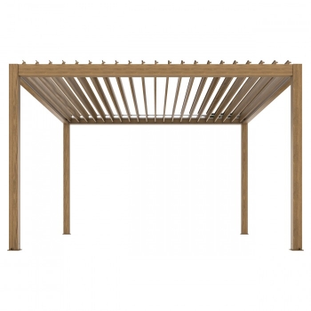 Pergola ogrodowa aluminiowa elektryczna LUXE 4 x 4 m Drewno z oświetleniem LED