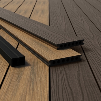 BERGDECK Placă de balcon compozită W138, tec/strău, periat 290 × 13,8 × 2,4 cm