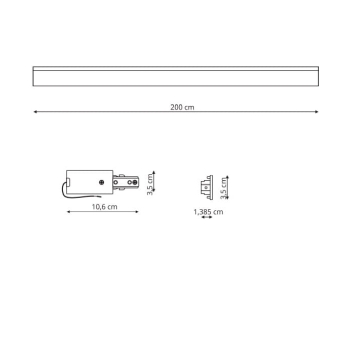 Șină pentru sistemul de șine 1F negru 2m de alimentare finală + capac Light Prestige