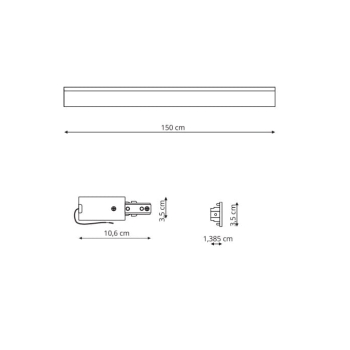 Șină pentru sistemul de șine 1F negru 1,5 m de alimentare finală + capac Light Prestige