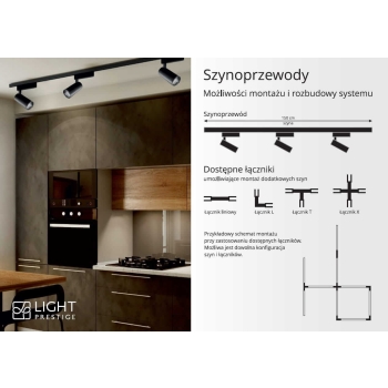 Șină pentru sistemul de șine 1F negru 2m de alimentare finală + capac Light Prestige