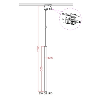 LUNGO 3F auriu 1x5W G9 pandantiv lampă de șină Light Prestige