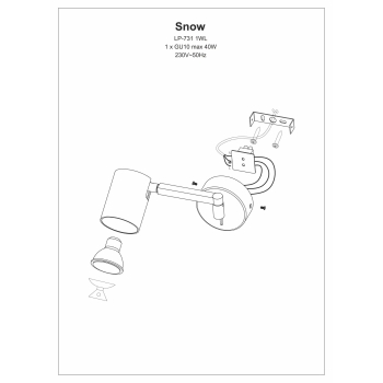 Aplică SNOW cu braț de extensie alb 1x40W GU10 Light Prestige