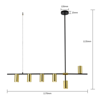 ARIZONA lampă suspendată negru/auriu 6x40W GU10 Light Prestige