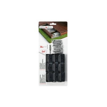36 cleme de fixare, 36 șuruburi, 1 bit Sistem standard pentru terase din plastic