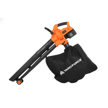 Aspirator/suflător de frunze 2x20V, 2x4.0 Ah, viteză de aer 200km/h, mulcire 8:1, sac de 45 litri